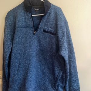 Eddie Bauer Men Large Sweater Fleece Pullover Pockets Quarter zip Outdoors blue